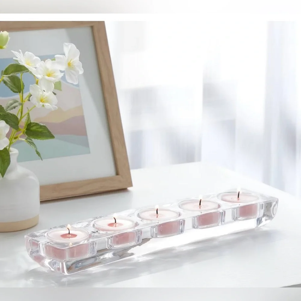 Heavy Block Chunky Glass 5-Tealight Candle Holder Tabletop Decor #1230257 - Picture 1 of 5